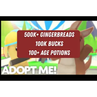 Adopt Me |500K gingerbread +  100K+ Bucks ve 300+ Potion | Account
