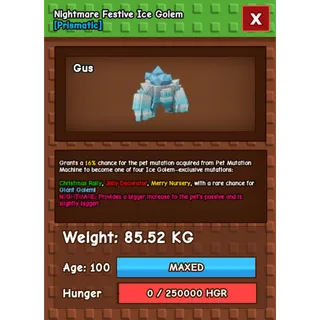 (SPECIAL SALE) FESTIVE ICE GOLEM 85.52KG| GAG | GROW A GARDEN