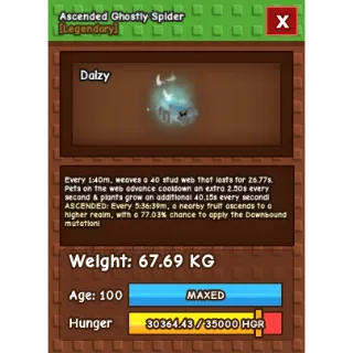 [RARE KG] 67.69KG ASCENDED Ghostly Hatched Spider / GHS