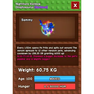 [Rush Sell] Rainbow Hatched Nightmare Dilophosaurus 60KG+ / RBH NM DILO 60KG+ CHEAP