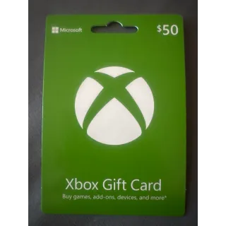 $50.00 USD Xbox Gift Card