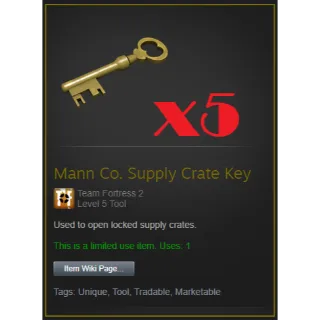 5x Mann Co. Supply Crate Keys