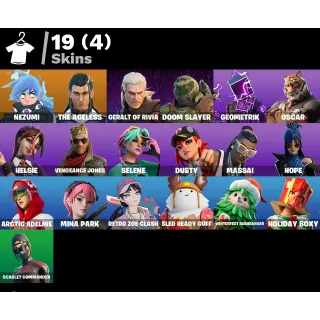 PC PSN XBOX 19 skins | Nezumi | The Ageless | Geralt of Rivia | Doom Slayer | Geometrik | Oscar | Vengeance Jones  | 250 VB