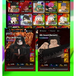 UNBOUND SHINY CROW/ITACHI (BLACK FIRE) + UNBOUND 8TH SWORD/KENPACHI (BERSERKER) 4 UNBOUND UNITS INSTANT DELIVERY