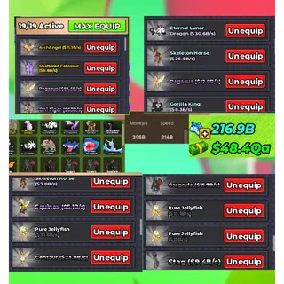 395B/S TOTAL MONEY/S| 216B SPEED | 19/19 EQUIP | | ARCHANGEL / PEGASUS/& MORE! WITH RANDOM PETS INSTANT DELIVERY CLEAN ACCOUNT