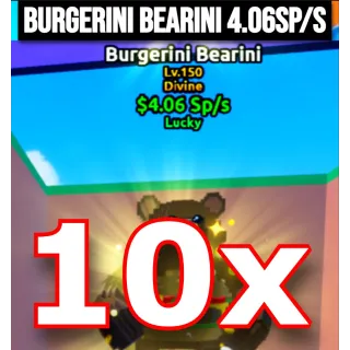 10x Lucky Burgerini Bearini 4.06Sp/s | Escape Tsunami For Brainrots | Max Level