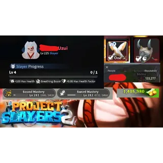 ENDGAME LVL 225 MAX | T3 Firstlight Sound Cleavers +9 | T3 Nightfall Mask | UZUI CLAN | MAX DEMON | | PROJECT SLAYERS 2 ACCOUNT