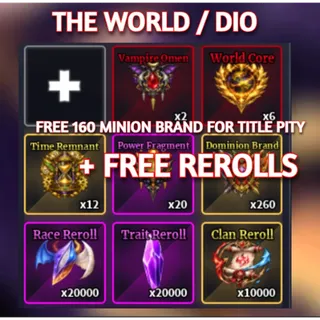 THE WORLD / DIO + FREE 180 DOMINION BRAND FOR TITLE PITY + 20k TRAIT REROLLS  20k RACE REROLLS 10k CLAN REROLLS  | Sailor Piece