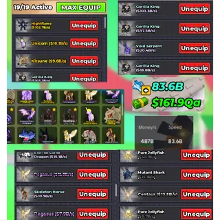 487B/S TOTAL MONEY/S| 83.6B SPEED | 19/19 EQUIP | | ARCHANGEL / PEGASUS/& MORE! WITH RANDOM PETS INSTANT DELIVERY CLEAN ACCOUNT