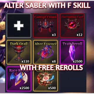 ALTER SABER SET WITH F SKILL + 2500 TRAIT REROLLS  2500 RACE REROLLS 2500 CLAN REROLLS| Sailor Piece