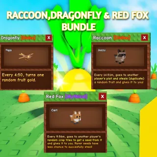DRAGONFLY,RACCOON AND RED FOX GROW A GARDEN