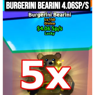 5x Lucky Burgerini Bearini 4.06Sp/s | Escape Tsunami For Brainrots | Max Level
