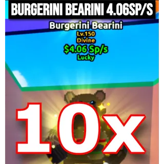 10x Lucky Burgerini Bearini 4.06Sp/s | Escape Tsunami For Brainrots | Max Level