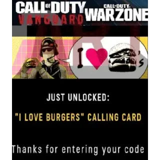 Call of Duty: Vanguard/Warzone - I LOVE BURGERS Calling Cards             