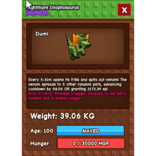 Semi Huge Nightmare Dilophosaurus 38kg / 39kg