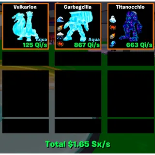 🔥 AQUA GARBAGZILLA +Aqua VULKARION + GALAXY TITANOCCHIO 1.65Sx/S | as in image⚡FAST DELIVERY 🚀 GO UP FOR BRAINROTS FORTNITE