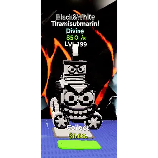 🔥BLACK&WHITE DIVINE TIRAMISUBMARINI 5Qi/s LVL 199+ ⚡FAST DELIVERY 🚀 GO UP FOR BRAINROTS FORTNITE