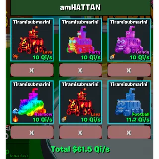 🔥6X BULK OFFER OF DIVINE TIRAMISUBMARINI TOTAL : 61.5Qi\s : AS IN IMAGE⚡FAST DELIVERY 🚀 GO UP FOR BRAINROTS FORTNITE