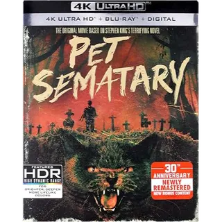 Pet Sematary (1989) 4K UHD Fandango  Auto Delivery 