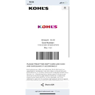 $5.00 USD Kohl's