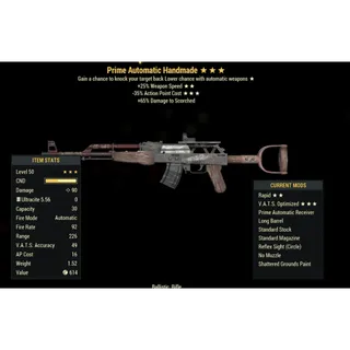 ( PC ) Injected Effect | LVL 50 | Handmade | ★ Concussive ★★ Rapid ★★★ V.A.T.S Optimized | Concussive Handmade |