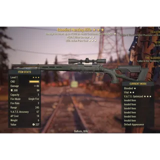 ( Xbox ) NW Hunting Rifle Bloodied / Vital / Vats optimized (Legacy Rolled) 