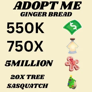 BUCKS & AGE UP POTIONS AND GINGER BREAD AND TREE SASQUATCH 20X - ADOPT ME 