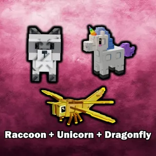 3x Raccoon + 3x Unicorn + 3x Dragonfly