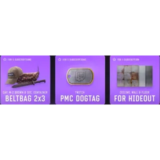 ESCAPE FROM TARKOV TWITCH DROPS - HIDOUT - PMC DOGTAG - BELTBAG 2X3! - RARE