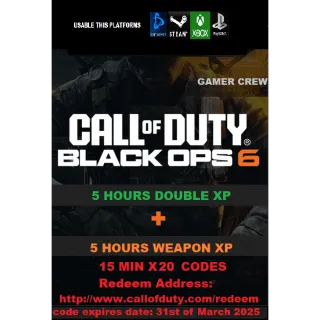 5 HOURS WEAPON XP + 5 HOURS DOUBLE XP 