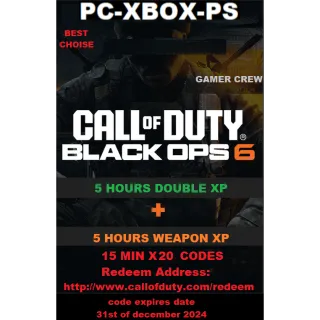 5 HOURS DOUBLE XP + 5 HOURS WEAPON XP