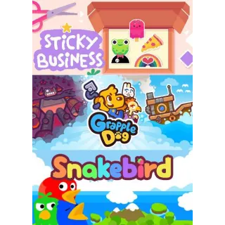 3 games bundle: Sticky Business, Grapple Dog, Snakebird 