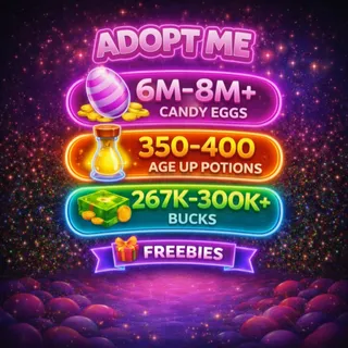 6M–8M+ Candy Eggs | 350-400+ Age Up Potions | 267K–300K+ Bucks -  Adopt Me Account