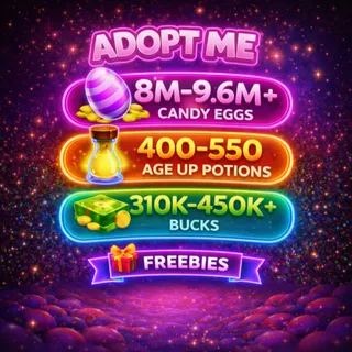 8M-9.6M+ Candy Eggs | 400-500+ Age Up Potions | 310K–450K+ Bucks -  Adopt Me Account
