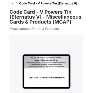 Pokémon eternatus V pack code