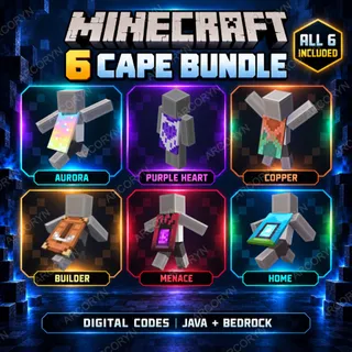 🔥 Minecraft 6-Cape Code Bundle | Purple Heart + Menace + Aurora + Home + Builder + Copper | Java + Bedrock | Digital Code/Key