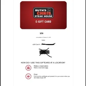 Ruth’s Chris Gift card 
