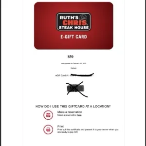 Ruth’s Chris Gift card 