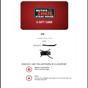 Ruth’s Chris gift card 
