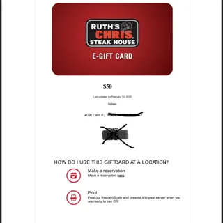 Ruth’s Chris gift card 
