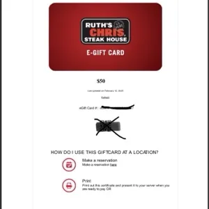 Ruth’s Chris Gift card 