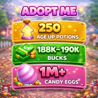 🥚 1M+ Candy Eggs | 🧪 250 Age Up Potions + 💵 188K–190K Bucks | ✨ ADOPT ME ACCOUNT ✨ 