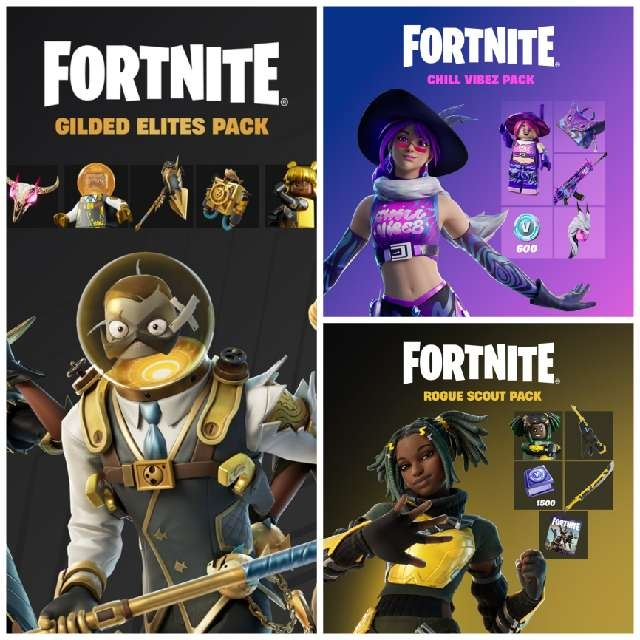 Fortnite The Gilded Elites Pack + Fortnite Chill Vibez Pack + Fortnite Rogue Scout Pack