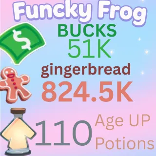 824.5 k ,GINGERBREAD , 51 k bucks,  110 ageup portions. ADOPT ME , AGEUP AND BUCKS
