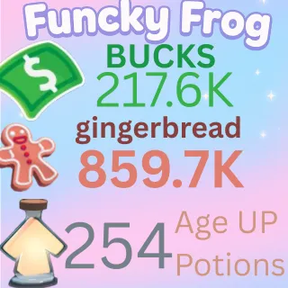 859.7 k ,GINGERBREAD , 217.6 k bucks,  254 ageup portions. ADOPT ME , AGEUP AND BUCKS