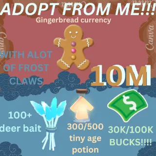 10 MILLION GINGERBREAD ADOPT ME CHRISTMAS EVENT 400-600 TINY AGE-UP POTION 150+ WINTER DEER BAIT FREE FROSTCLAWS 30K-100k BUCKS