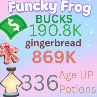 869k,GINGERBREAD , 190.8 k bucks,  336 ageup portions. ADOPT ME , AGEUP AND BUCKS