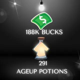 188K bucks 291 age up Potions  in 1 account 