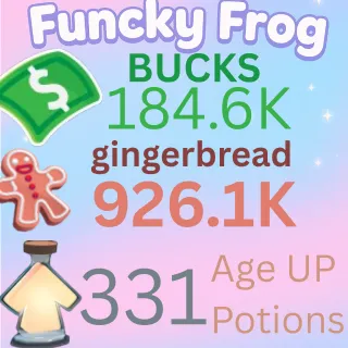 926.2k ,GINGERBREAD , 184.6 k bucks,  331 ageup portions. ADOPT ME , AGEUP AND BUCKS
