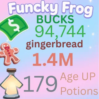 1.4M ginger bread 94,744k bucks 179 age up